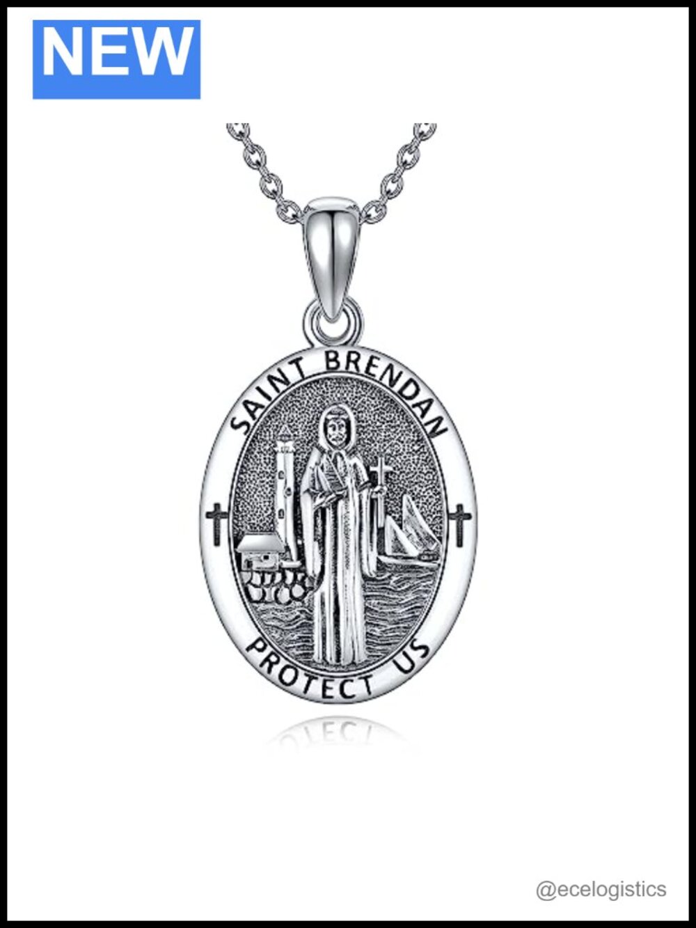 Sterling Silver Saint Brendan Medal Pendant Necklace 20+2 Inch Cable Chain